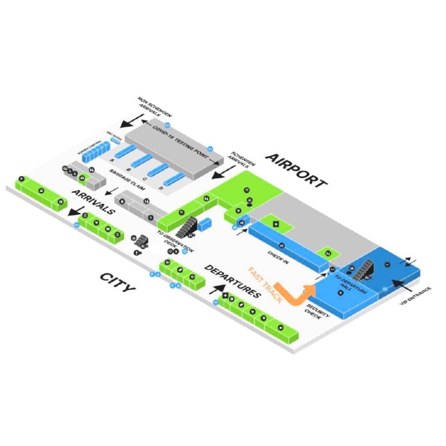 A map that shows Fast Track points at the Airport of Wroclaw